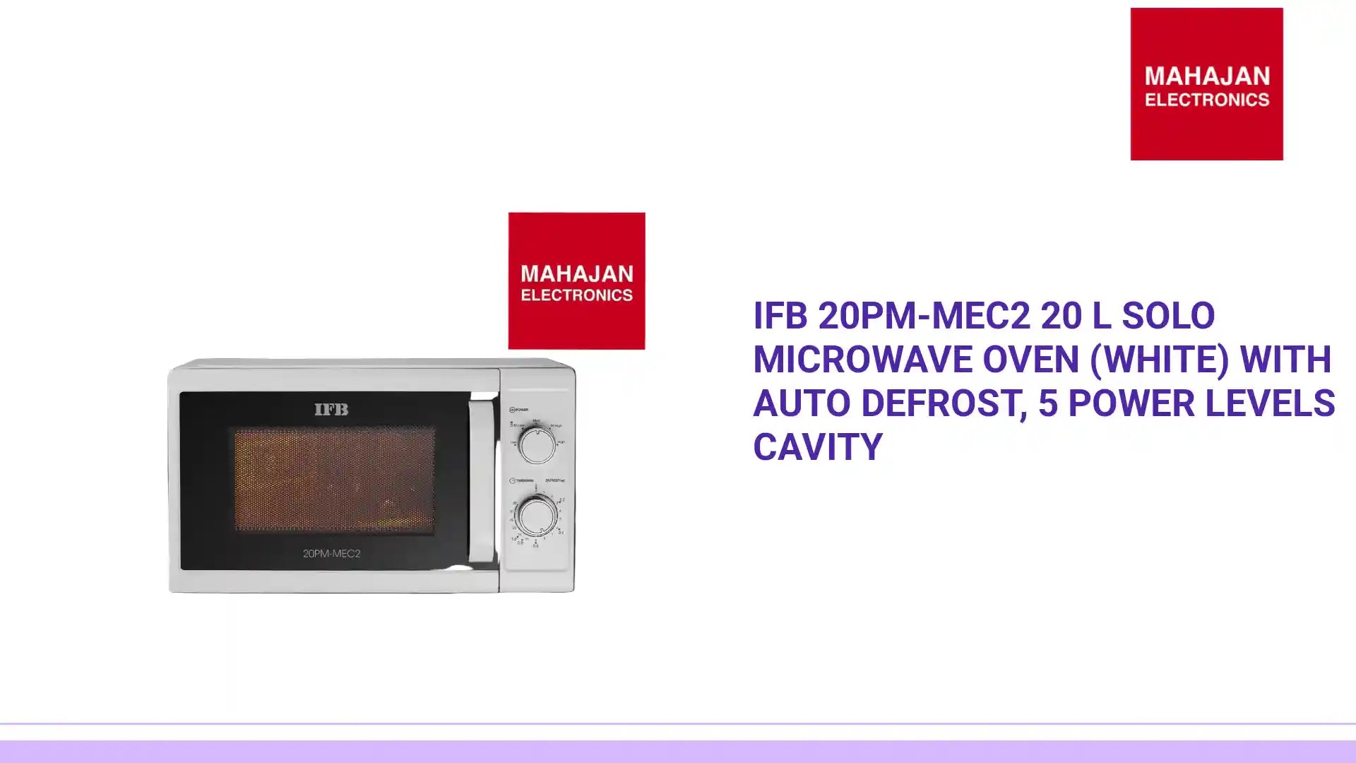IFB 20PM-MEC2 20 L Solo Microwave Oven (White) with Auto Defrost, 5 Power Levels Cavity by@Outfy