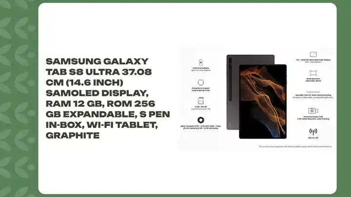 Samsung Galaxy Tab S8 Ultra 37.08 cm (14.6 inch) sAMOLED Display, RAM 12 GB, ROM 256 GB Expandable, S Pen in-Box, Wi-Fi Tablet, Graphite by@Outfy