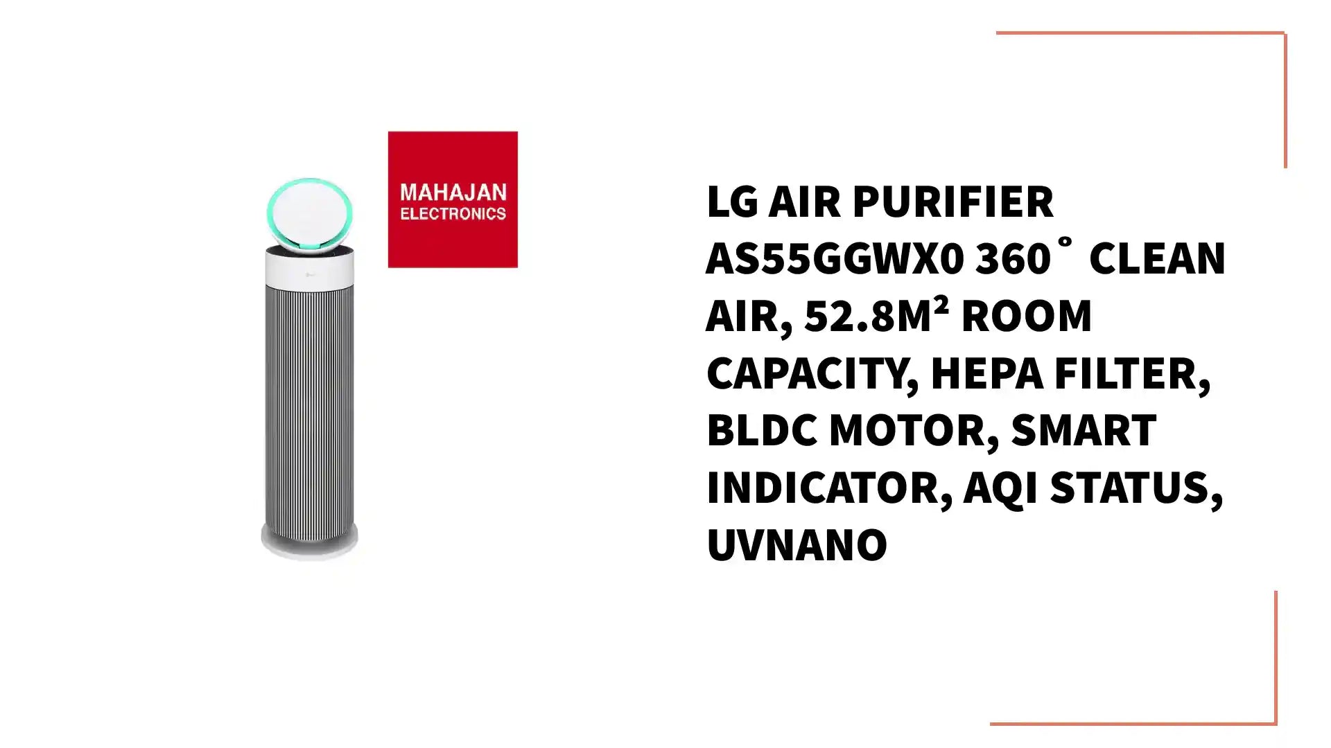 LG Air Purifier AS55GGWX0 360˚ Clean Air, 52.8m² Room Capacity, HEPA Filter, BLDC Motor, Smart indicator, AQI Status, UVnano by@Outfy