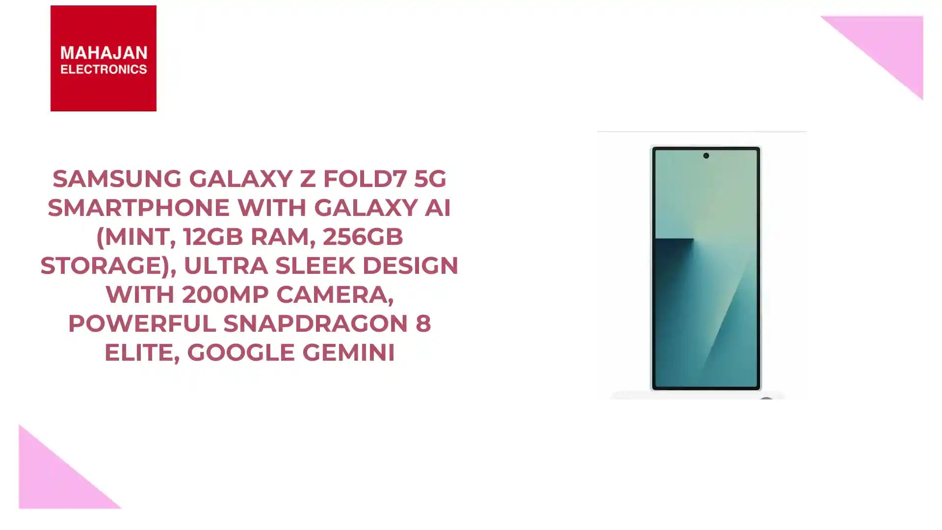 Samsung Galaxy Z Fold7 5G Smartphone with Galaxy AI (Mint, 12GB RAM, 256GB Storage), Ultra Sleek Design with 200MP Camera, Powerful Snapdragon 8 Elite, Google Gemini by@Outfy
