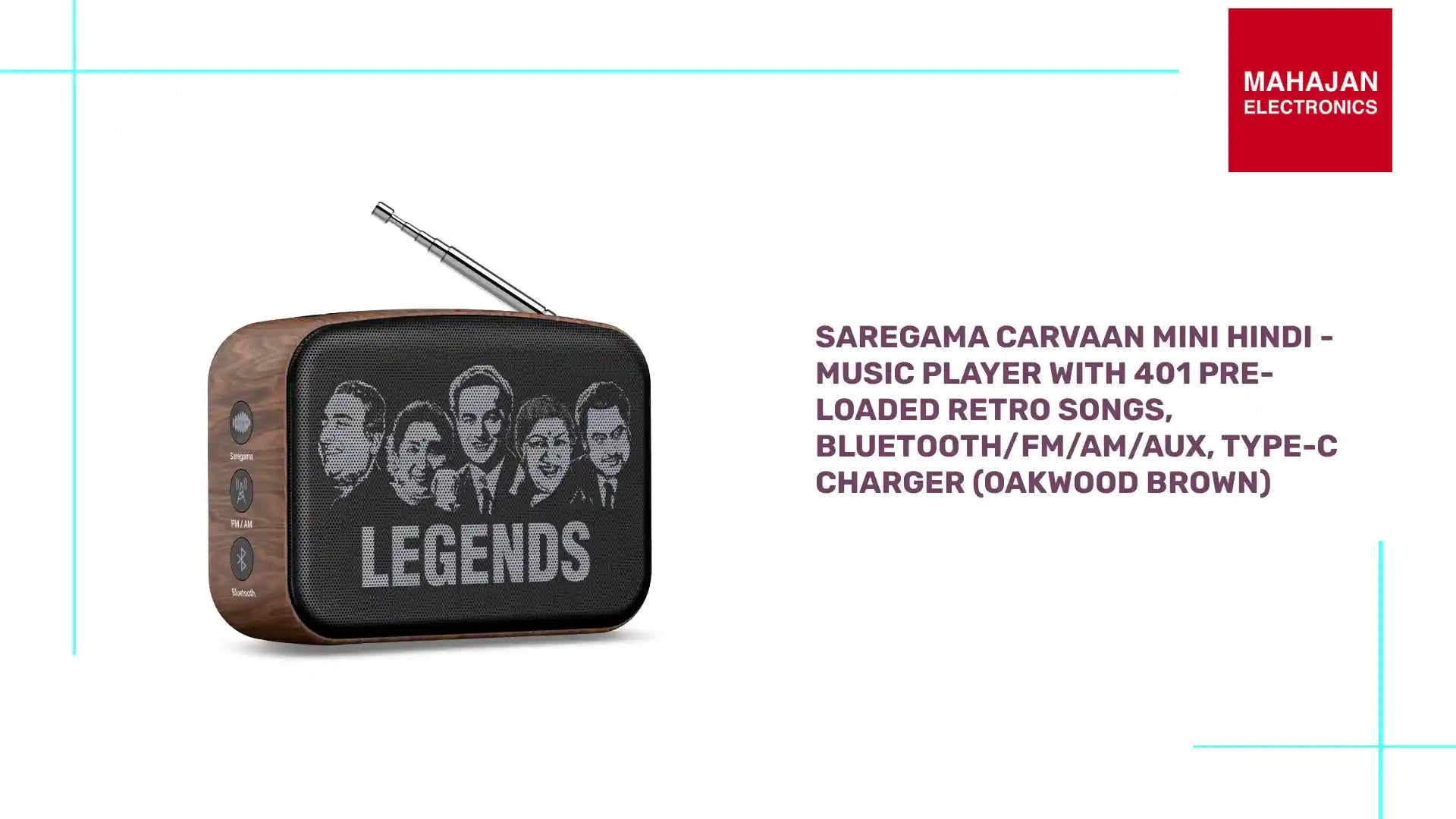 Saregama Carvaan Mini Hindi - Music Player with 401 Pre-Loaded Retro Songs, Bluetooth/FM/AM/AUX, Type-C Charger (Oakwood Brown) by@Outfy