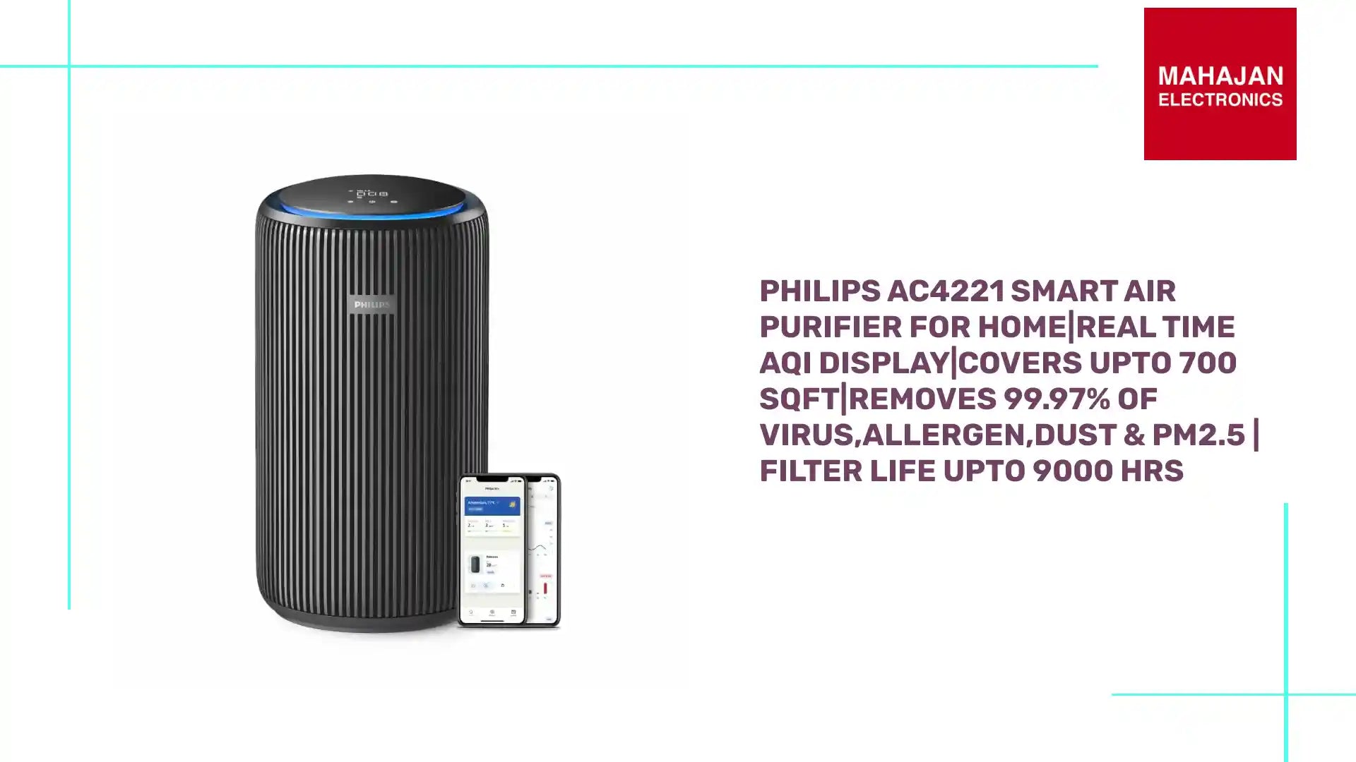 Philips AC4221 Smart Air Purifier for Home|Real Time AQI Display|Covers upto 700 sqft|Removes 99.97% of Virus,Allergen,Dust & PM2.5 | Filter Life Upto 9000 Hrs by@Outfy