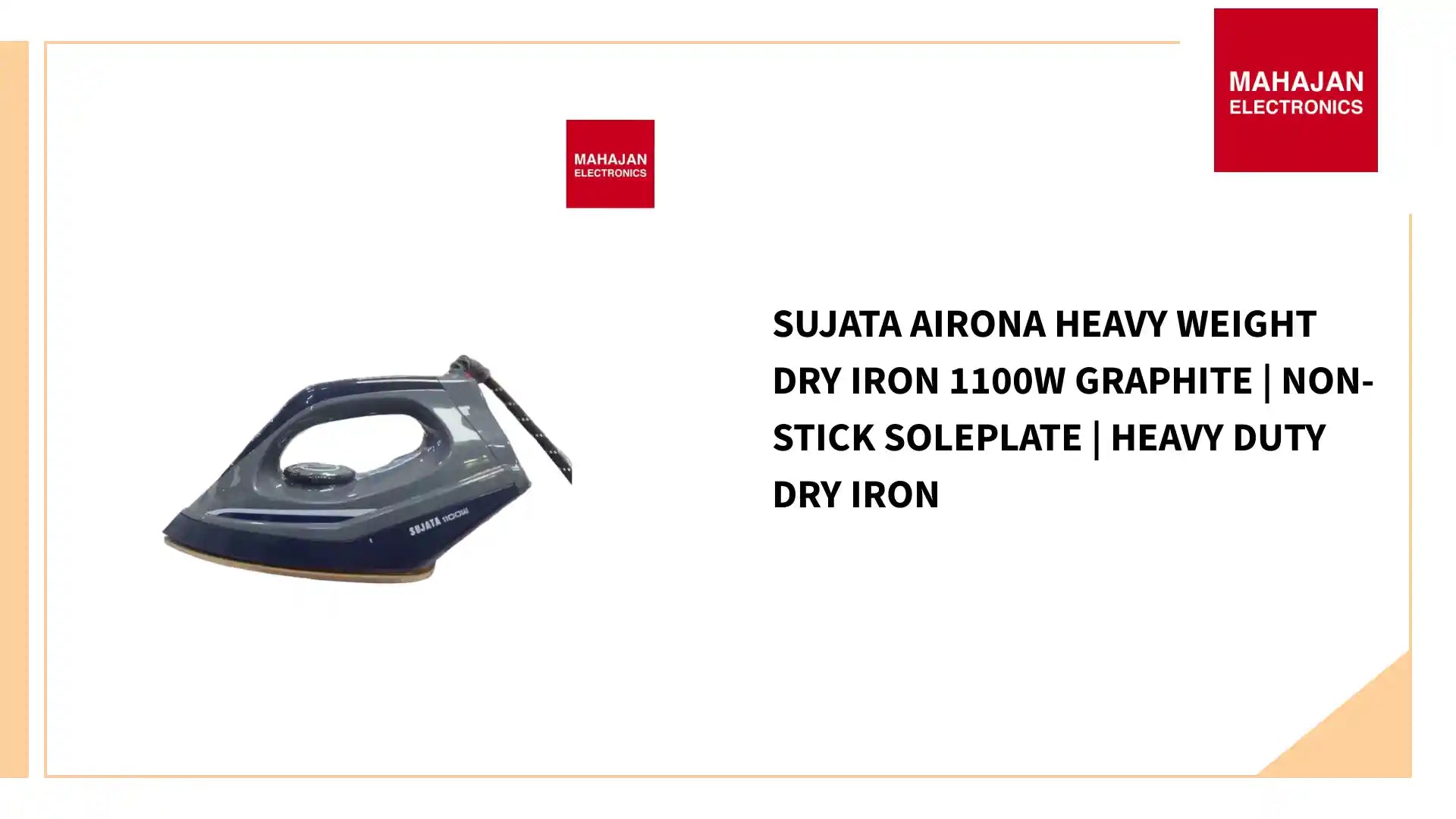 Sujata Airona Heavy Weight Dry Iron 1100W Graphite | Non-Stick Soleplate | Heavy Duty Dry Iron by@Outfy