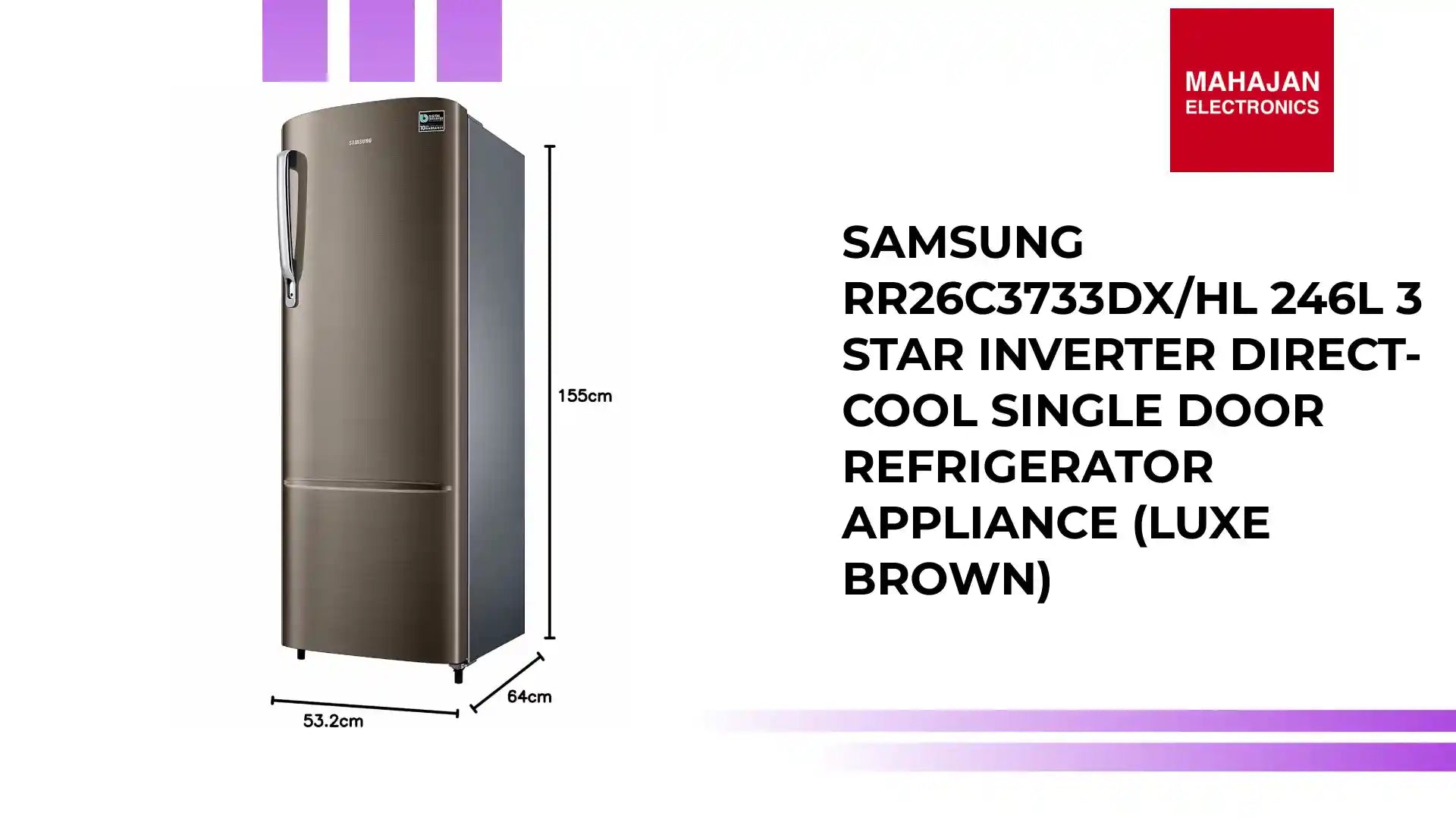 Samsung RR26C3733DX/HL 246L 3 Star Inverter Direct-Cool Single Door Refrigerator Appliance (Luxe Brown) by@Outfy
