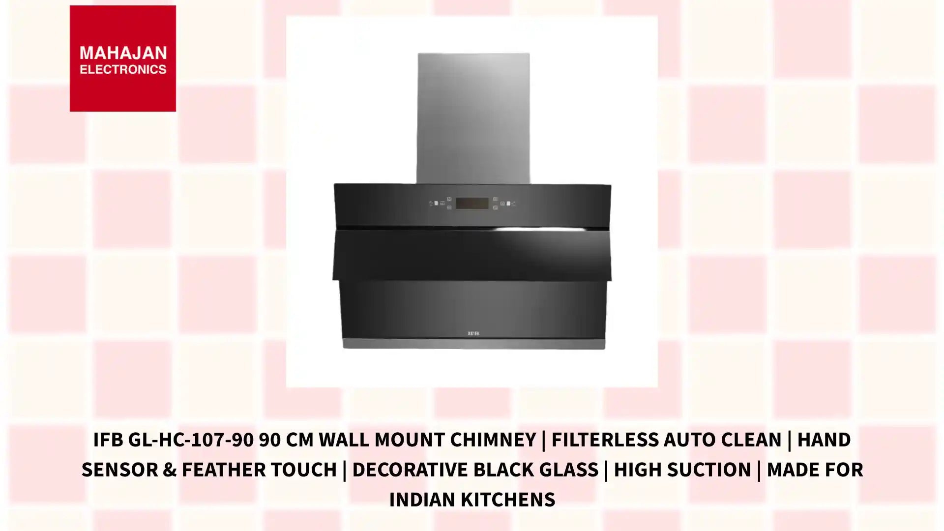 IFB GL-HC-107-90 90 cm Wall Mount Chimney | Filterless Auto Clean | Hand Sensor & Feather Touch | Decorative Black Glass | High Suction | Made for Indian Kitchens by@Outfy