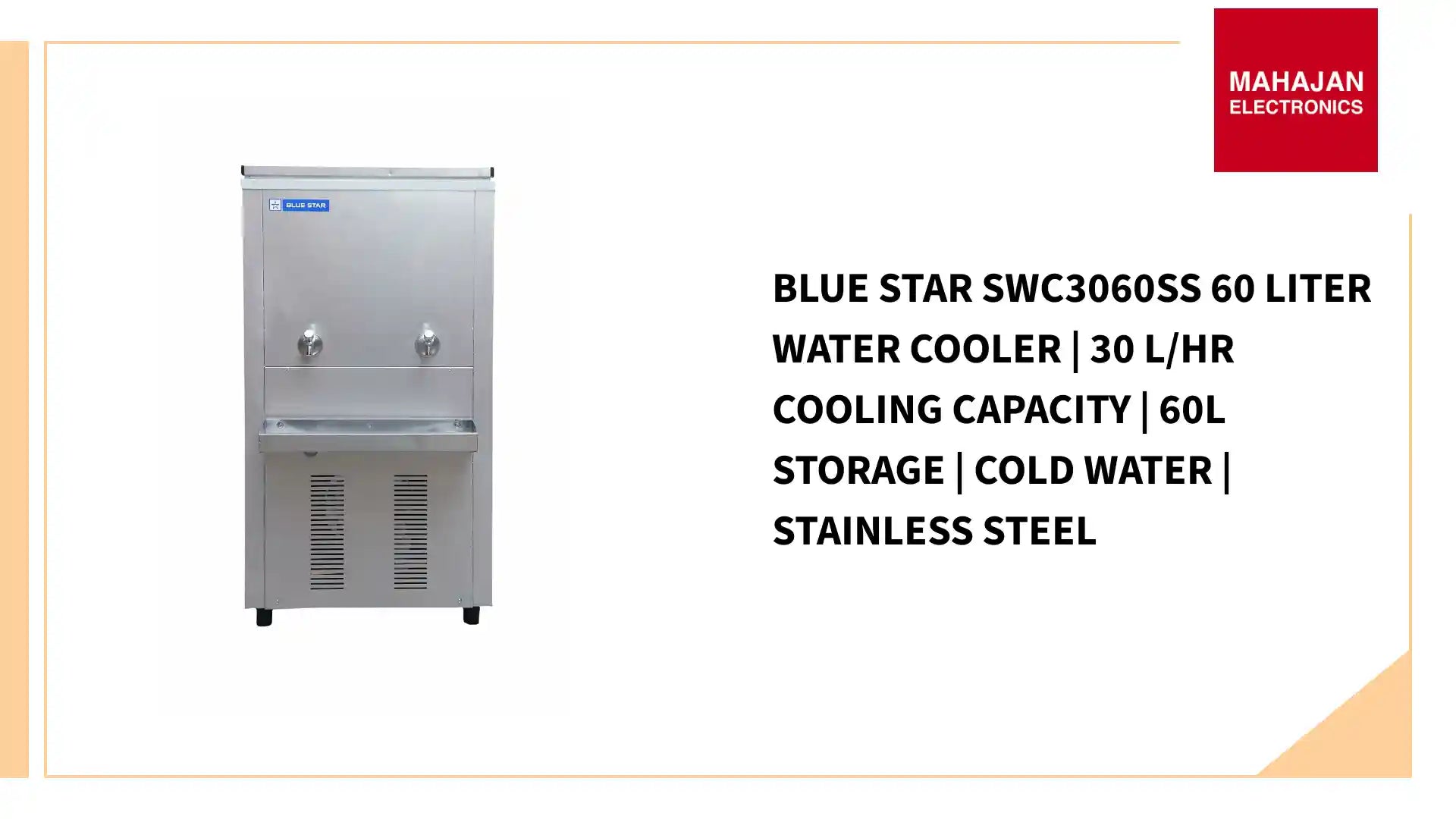 Blue Star SWC3060SS 60 Liter Water Cooler | 30 L/Hr Cooling Capacity | 60L Storage | Cold Water | Stainless Steel by@Outfy
