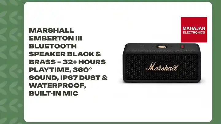 Marshall Emberton III Bluetooth Speaker Black & Brass – 32+ Hours Playtime, 360° Sound, IP67 Dust & Waterproof, Built-in Mic by@Outfy