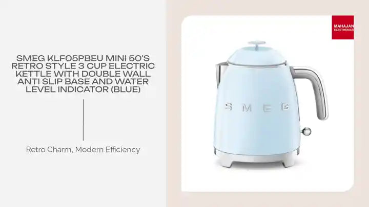 SMEG KLF05PBEU Mini 50's Retro Style 3 Cup Electric Kettle with Double Wall Anti Slip Base and Water Level Indicator (Blue) by@Outfy