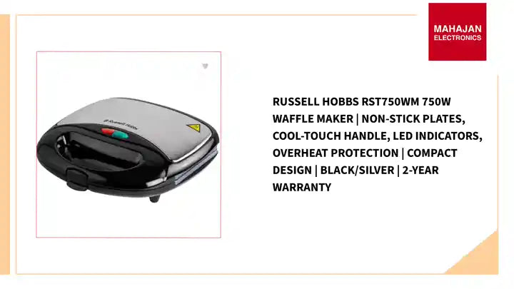 Russell Hobbs RST750WM 750W Waffle Maker | Non-Stick Plates, Cool-Touch Handle, LED Indicators, Overheat Protection | Compact Design | Black/Silver | 2-Year Warranty by@Outfy