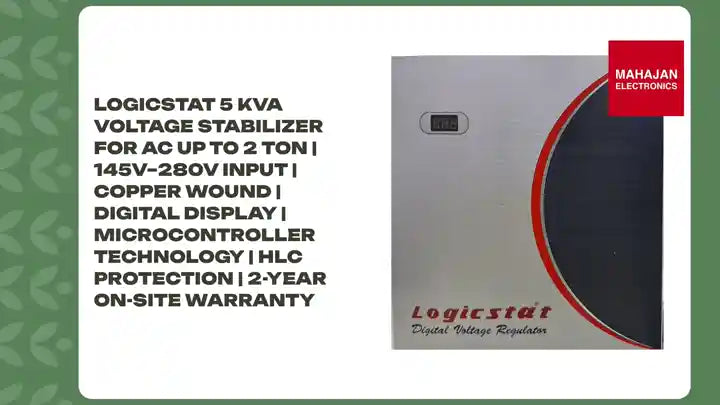 Logicstat 5 KVA Voltage Stabilizer for AC up to 2 Ton | 145V–280V Input | Copper Wound | Digital Display | Microcontroller Technology | HLC Protection | 2-Year On-Site Warranty by@Outfy