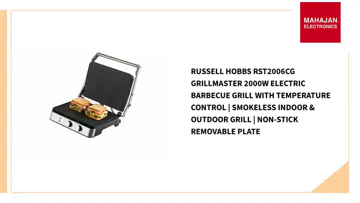 Russell Hobbs RST2006CG GrillMaster 2000W Electric Barbecue Grill with Temperature Control | Smokeless Indoor & Outdoor Grill | Non-Stick Removable Plate by@Outfy