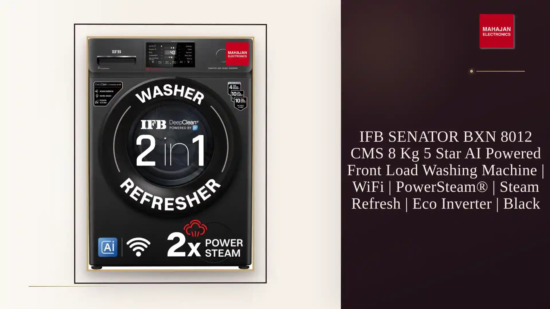 IFB SENATOR BXN 8012 CMS 8 Kg 5 Star AI Powered Front Load Washing Machine | WiFi | PowerSteam® | Steam Refresh | Eco Inverter | Black by@Outfy