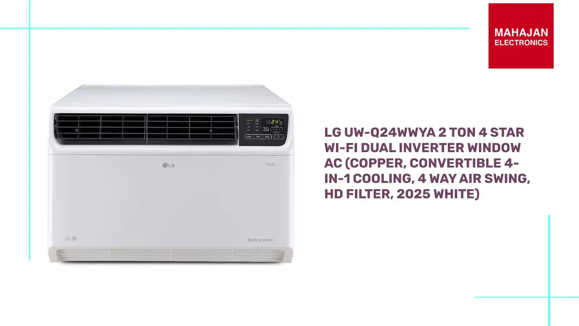 LG UW-Q24WWYA 2 Ton 4 Star Wi-Fi DUAL Inverter Window AC (Copper, Convertible 4-in-1 cooling, 4 Way Air Swing, HD Filter, 2025 White) by@Outfy