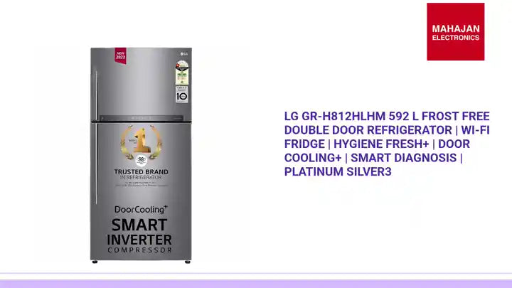 LG GR-H812HLHM 592 L Frost Free Double Door Refrigerator | Wi-Fi Fridge | Hygiene Fresh+ | Door Cooling+ | Smart Diagnosis | Platinum Silver3 by@Outfy