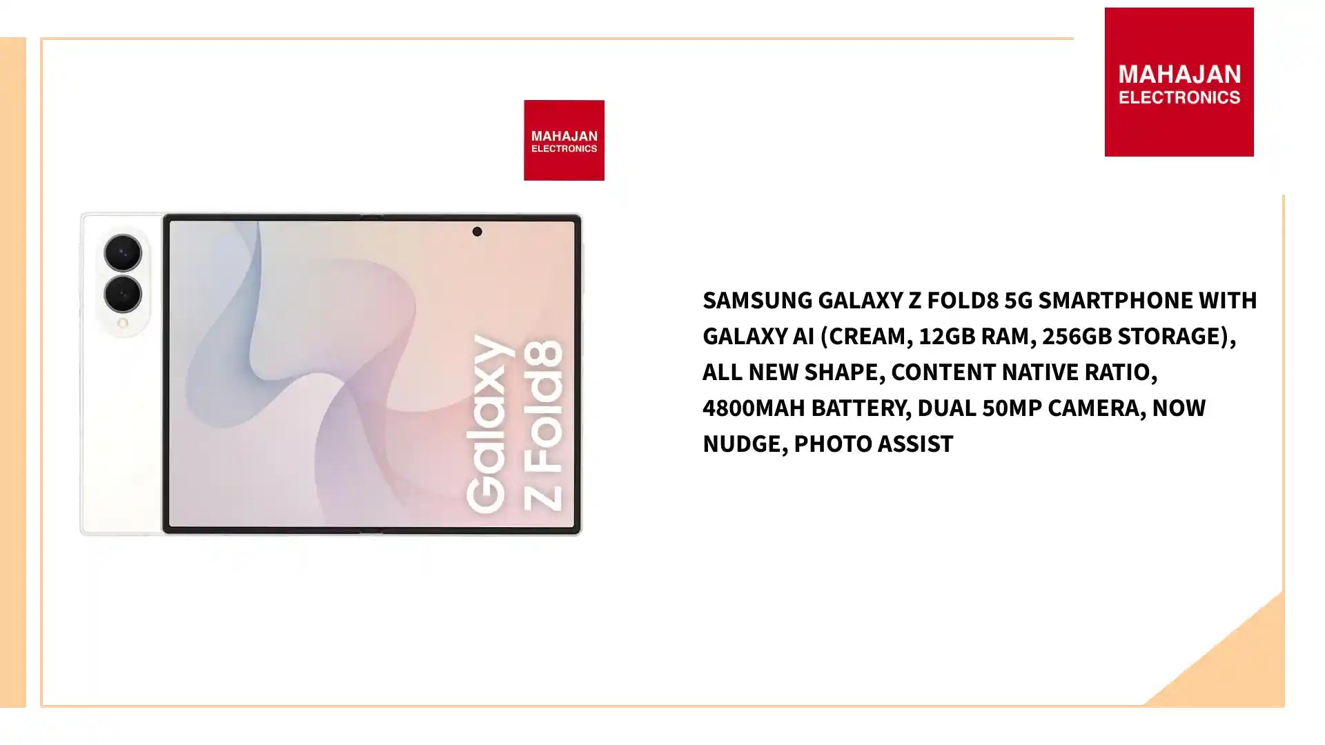 Samsung Galaxy Z Fold8 5G Smartphone with Galaxy AI (Cream, 12GB RAM, 256GB Storage), All New Shape, Content Native Ratio, 4800mAh Battery, Dual 50MP Camera, Now Nudge, Photo Assist by@Outfy
