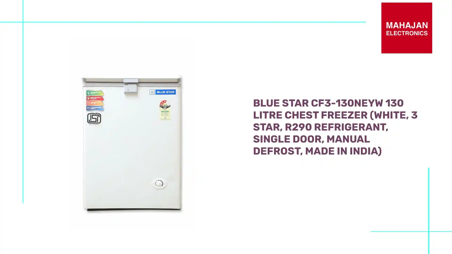 Blue Star CF3-130NEYW 130 Litre Chest Freezer (White, 3 Star, R290 Refrigerant, Single Door, Manual Defrost, Made in India) by@Outfy