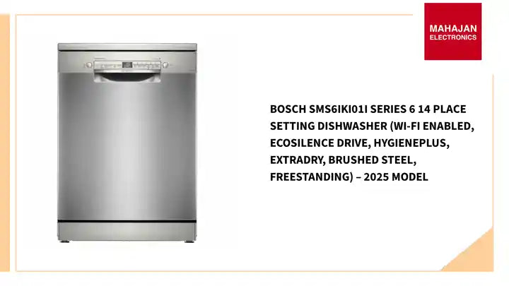 Bosch SMS6IKI01I Series 6 14 Place Setting Dishwasher (Wi-Fi Enabled, EcoSilence Drive, HygienePlus, ExtraDry, Brushed Steel, Freestanding) – 2025 Model by@Outfy