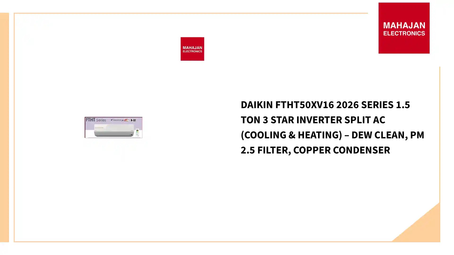 Daikin FTHT50XV16 2026 Series 1.5 Ton 3 Star Inverter Split AC (Cooling & Heating) – Dew Clean, PM 2.5 Filter, Copper Condenser by@Outfy