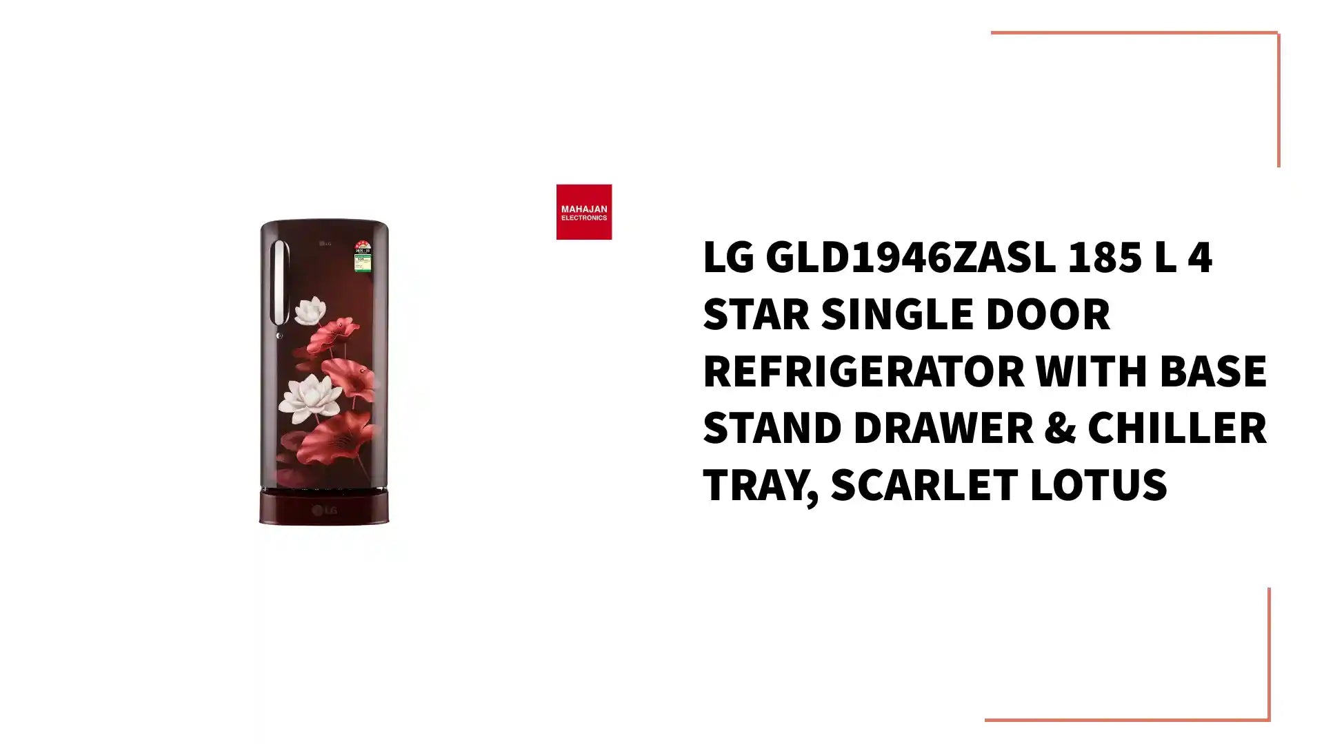 LG GLD1946ZASL 185 L 4 Star Single Door Refrigerator with Base Stand Drawer & Chiller Tray, Scarlet Lotus by@Outfy