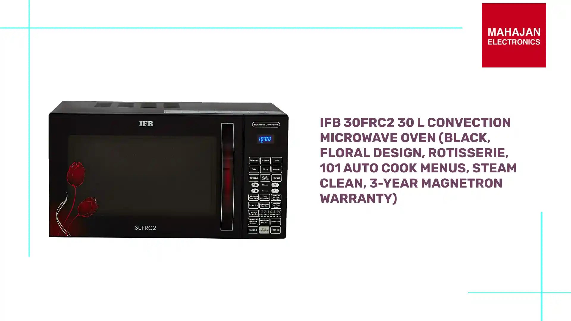 IFB 30FRC2 30 L Convection Microwave Oven (Black, Floral Design, Rotisserie, 101 Auto Cook Menus, Steam Clean, 3-Year Magnetron Warranty) by@Outfy