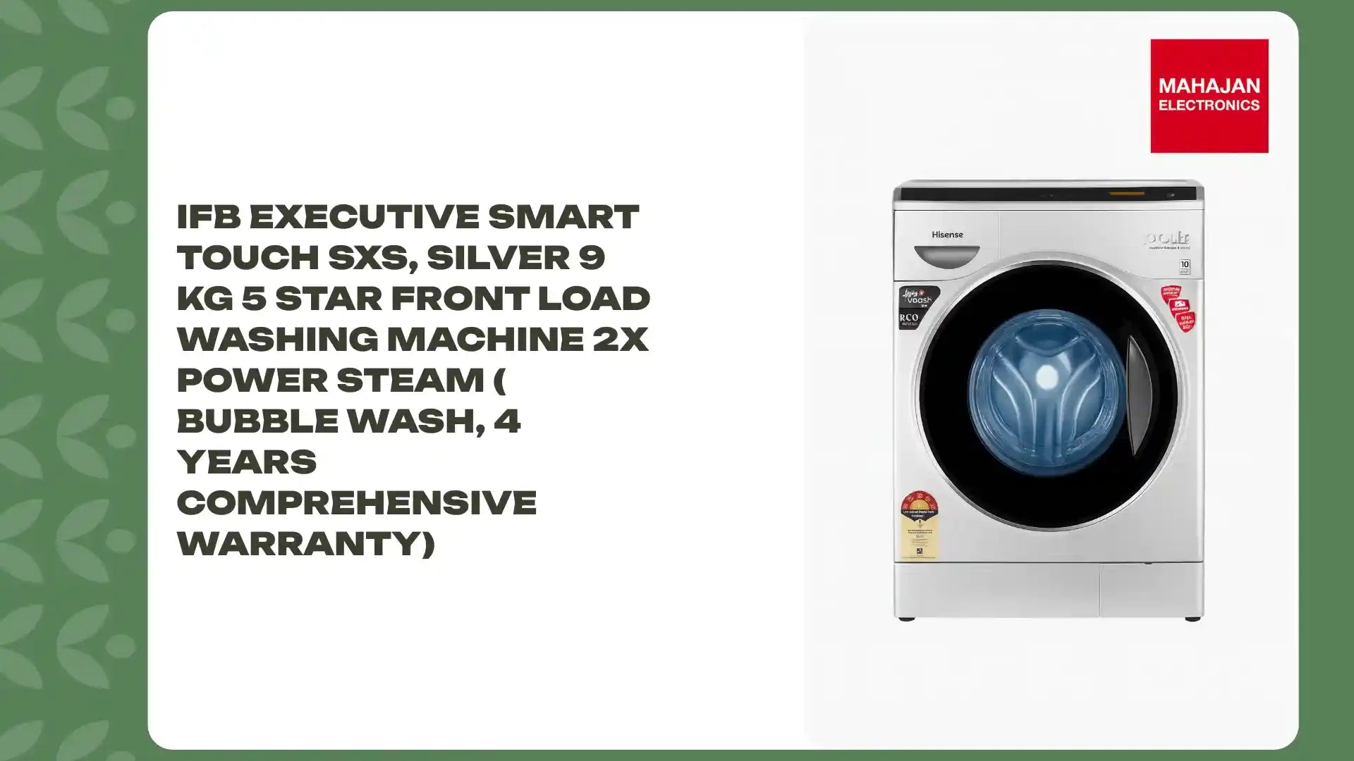 IFB EXECUTIVE SMART TOUCH SXS, Silver 9 Kg 5 Star Front Load Washing Machine 2X Power Steam ( Bubble Wash, 4 years Comprehensive Warranty) by@Outfy
