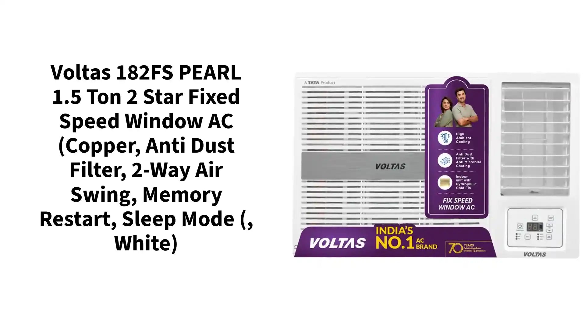 Voltas 182FS PEARL 1.5 ton 2 Star Fixed Speed Window AC (Copper, Anti Dust Filter, 2-Way Air Swing, Memory Restart, Sleep Mode (, White) by@Outfy