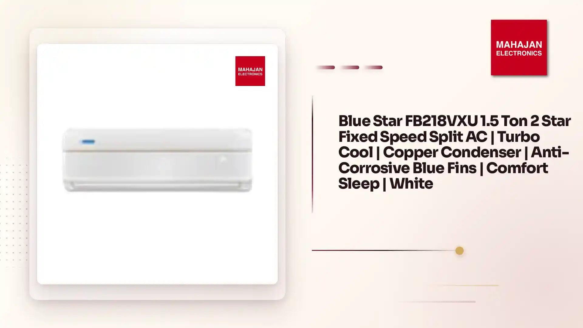 Blue Star FB218VXU 1.5 Ton 2 Star Fixed Speed Split AC | Turbo Cool | Copper Condenser | Anti-Corrosive Blue Fins | Comfort Sleep | White by@Outfy
