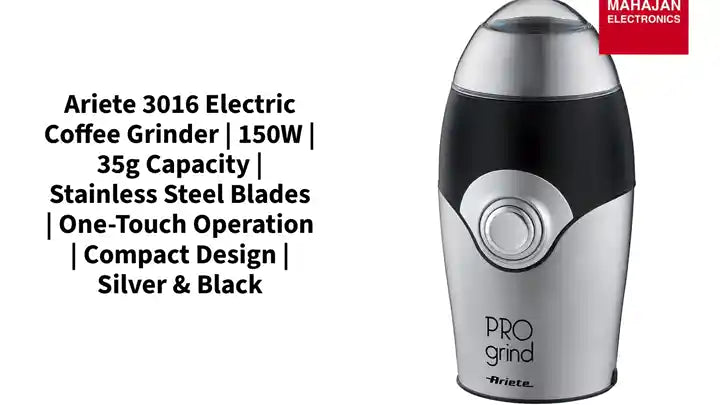 Ariete 3016 Electric Coffee Grinder | 150W | 35g Capacity | Stainless Steel Blades | One-Touch Operation | Compact Design | Silver & Black by@Outfy
