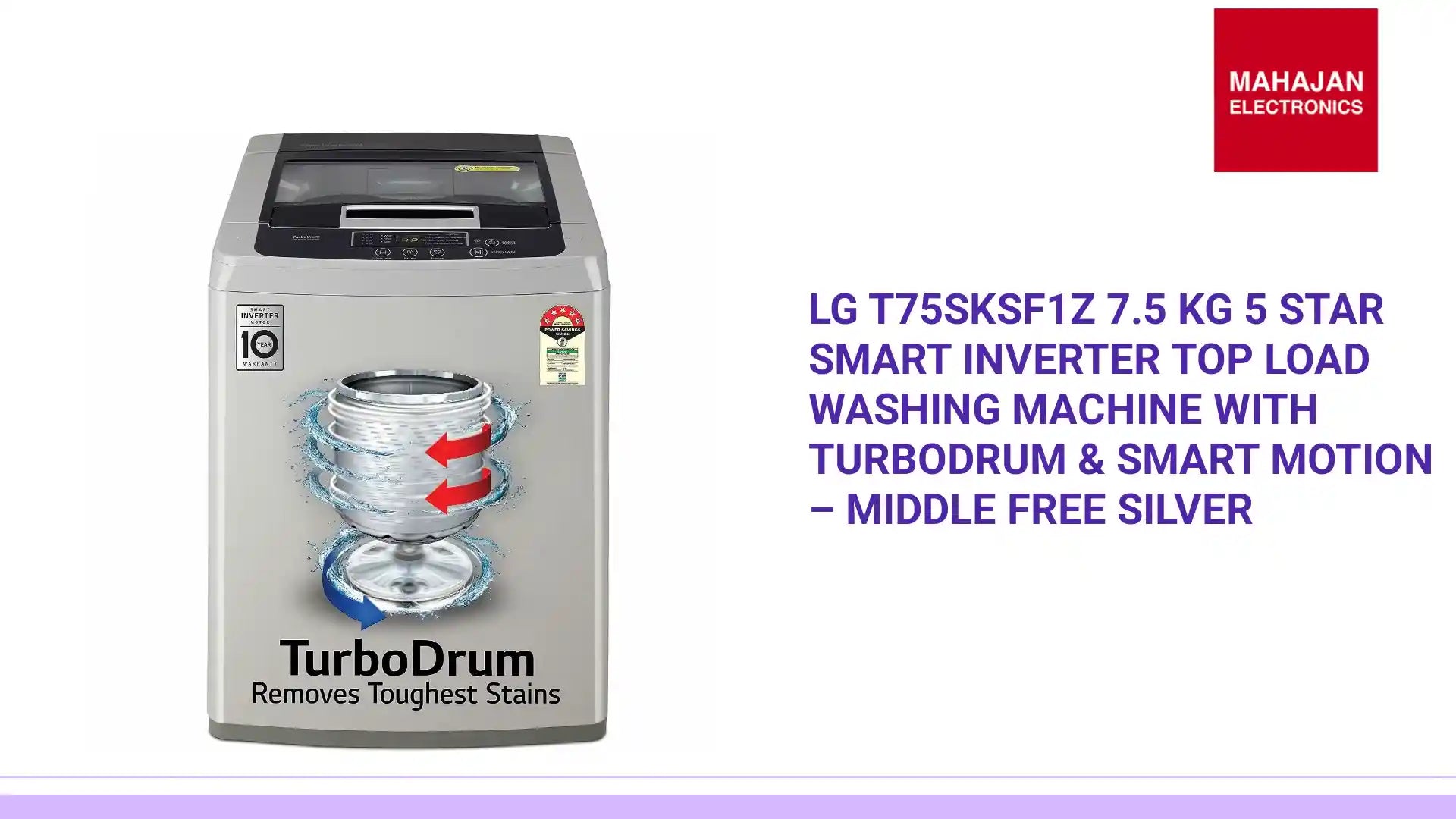 LG T75SKSF1Z 7.5 Kg 5 Star Smart Inverter Top Load Washing Machine with TurboDrum & Smart Motion – Middle Free Silver by@Outfy