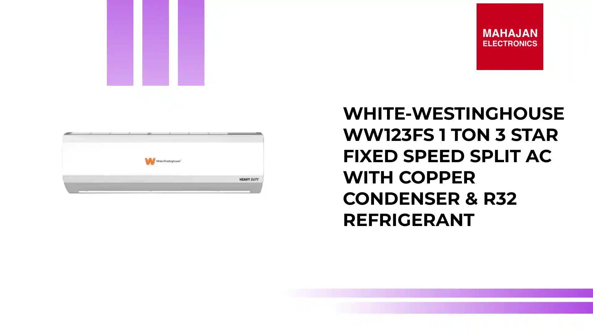 White-Westinghouse WW123FS 1 Ton 3 Star Fixed Speed Split AC with Copper Condenser & R32 Refrigerant by@Outfy