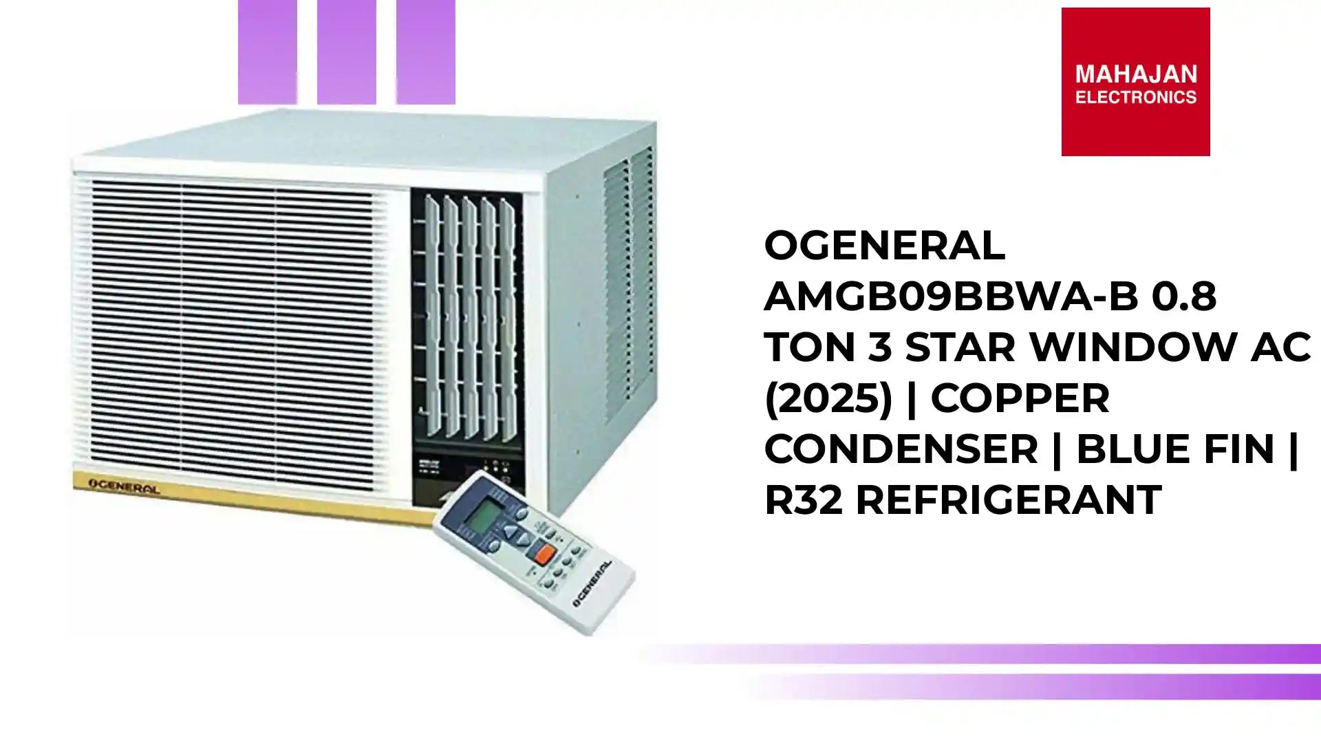 OGeneral AMGB09BBWA-B 0.8 Ton 3 Star Window AC (2025) | Copper Condenser | Blue Fin | R32 Refrigerant by@Outfy