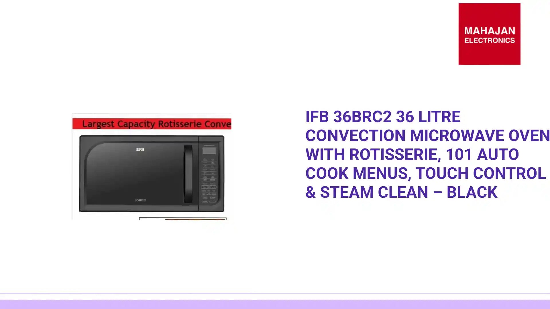 IFB 36BRC2 36 Litre Convection Microwave Oven with Rotisserie, 101 Auto Cook Menus, Touch Control & Steam Clean – Black by@Outfy