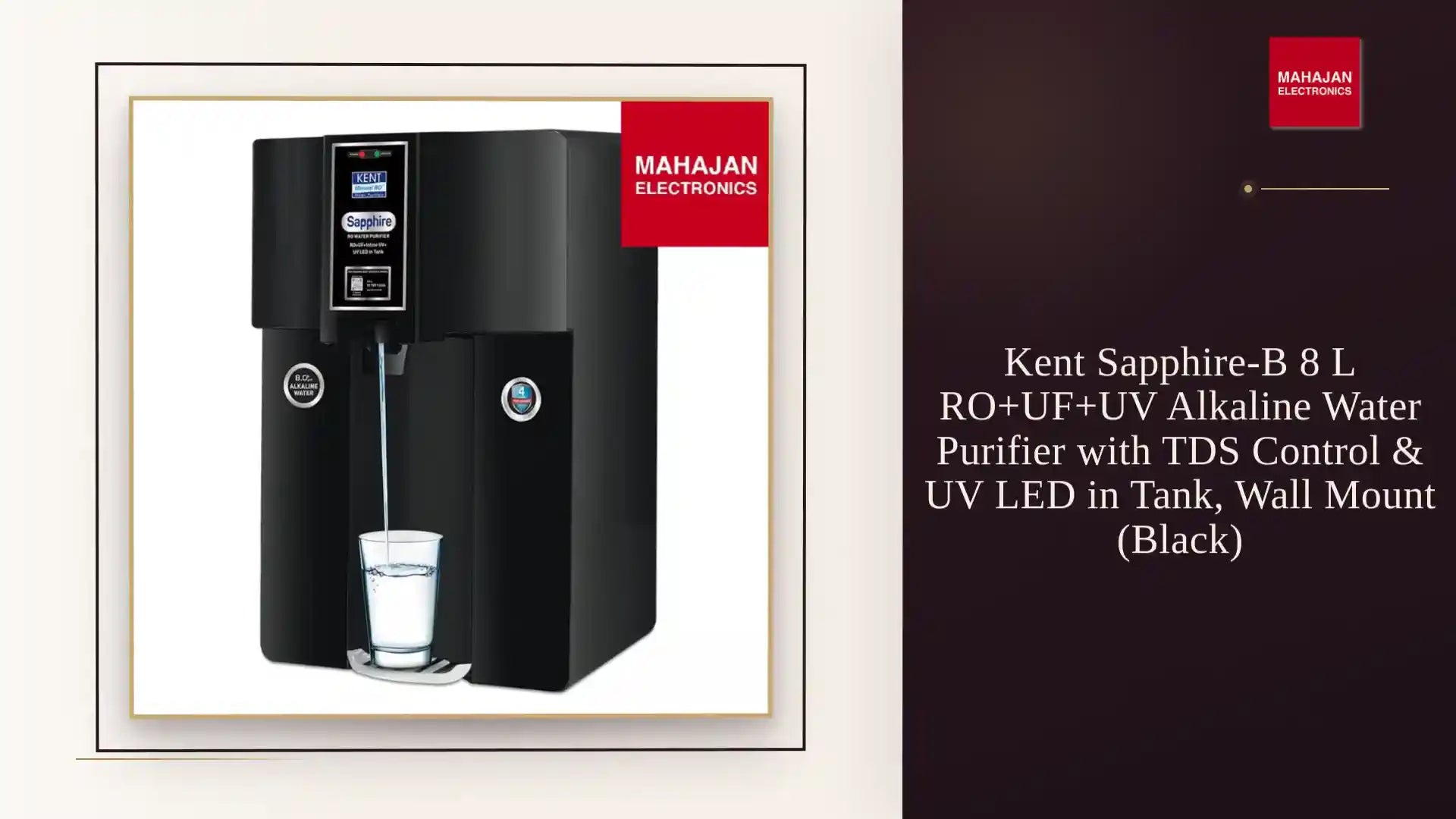 Kent Sapphire-B 8 L RO+UF+UV Alkaline Water Purifier with TDS Control & UV LED in Tank, Wall Mount (Black) by@Outfy