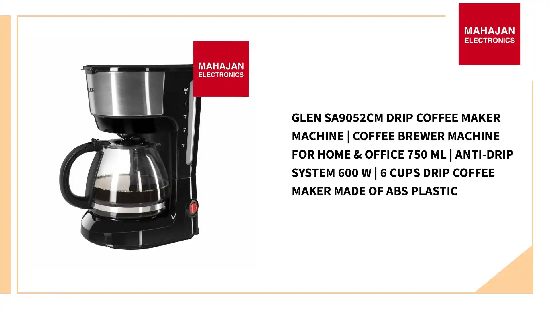 Glen SA9052CM Drip Coffee Maker Machine | Coffee Brewer Machine for Home & Office 750 ML | Anti-drip system 600 W | 6 Cups Drip Coffee Maker Made of ABS Plastic by@Outfy