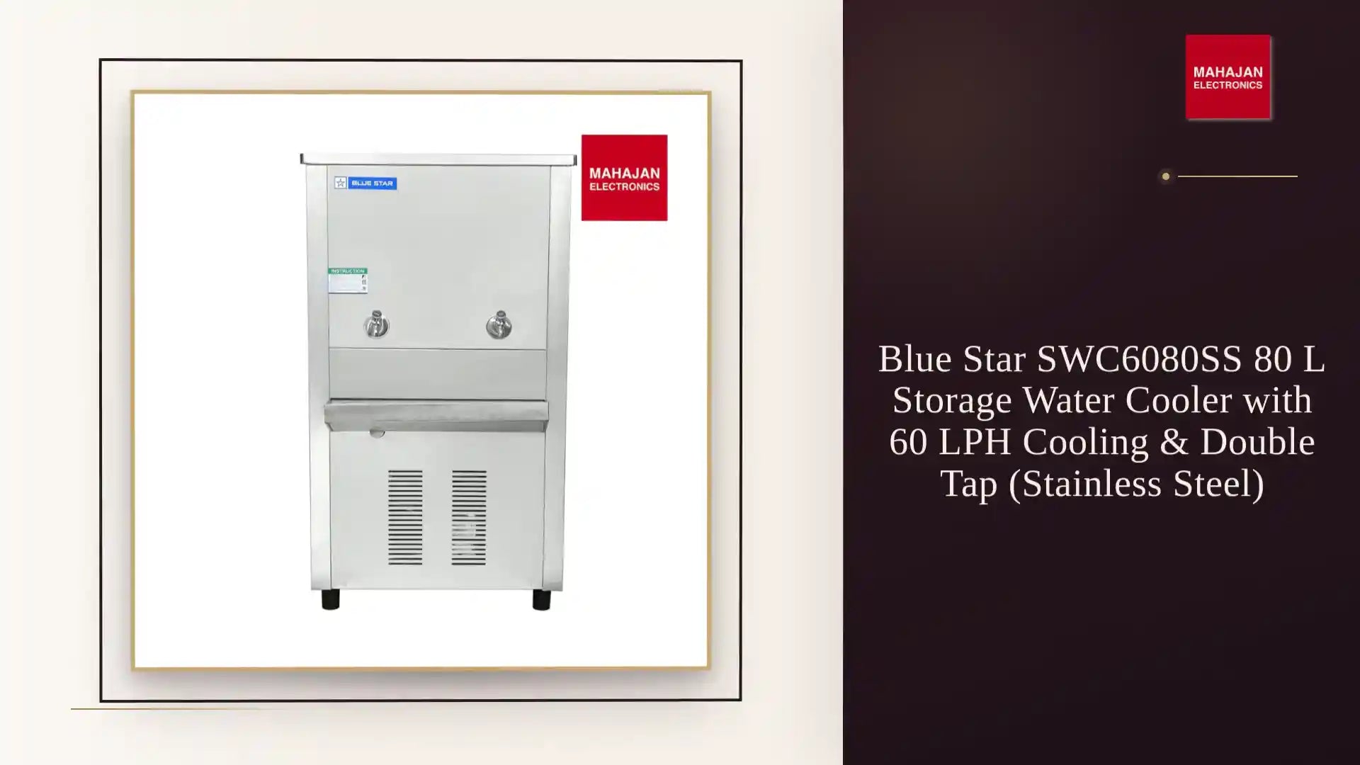 Blue Star SWC6080SS 80 L Storage Water Cooler with 60 LPH Cooling & Double Tap (Stainless Steel) by@Outfy