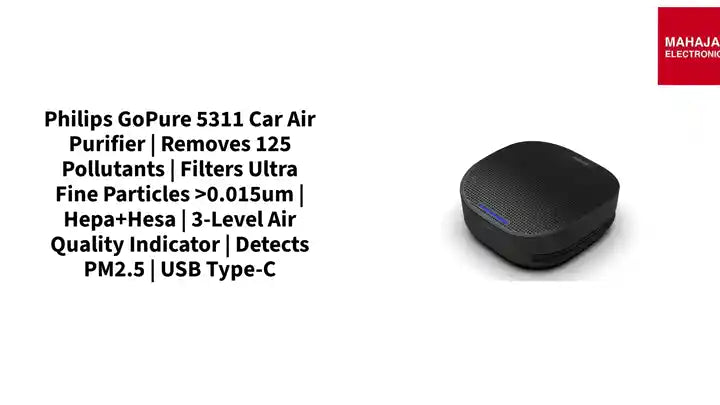 Philips GoPure 5311 Car Air Purifier | Removes 125 pollutants | Filters ultra fine particles >0.015um | Hepa+Hesa | 3-level air quality indicator | detects PM2.5 | USB Type-C by@Outfy