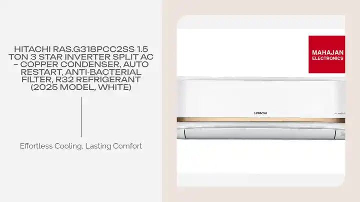 Hitachi RAS.G318PCC2SS 1.5 Ton 3 Star Inverter Split AC – Copper Condenser, Auto Restart, Anti-Bacterial Filter, R32 Refrigerant (2025 Model, White) by@Outfy