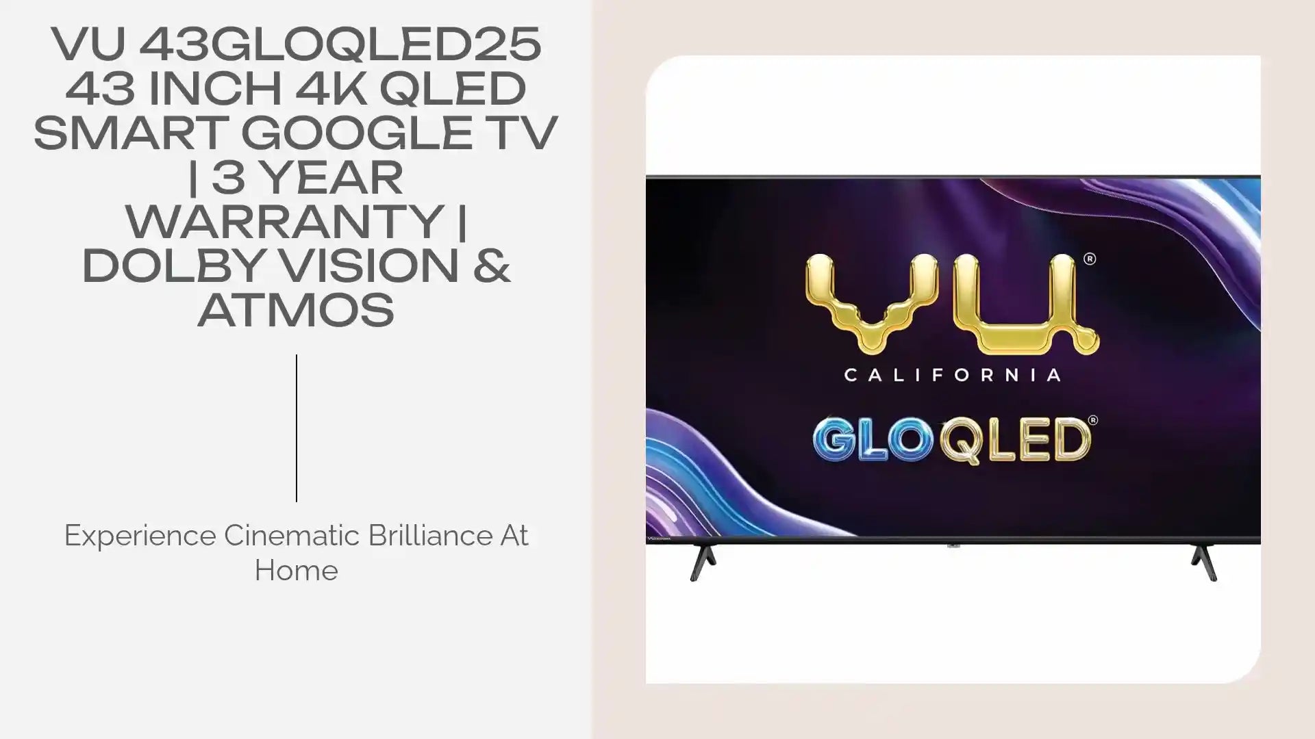 Vu 43GloQLED25 43 Inch 4K QLED Smart Google TV | 3 Year Warranty | Dolby Vision & Atmos by@Outfy