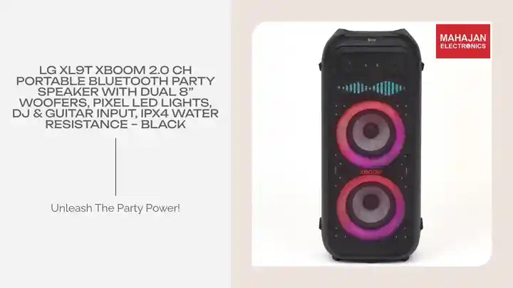 LG XL9T XBOOM 2.0 Ch Portable Bluetooth Party Speaker with Dual 8” Woofers, Pixel LED Lights, DJ & Guitar Input, IPX4 Water Resistance – Black by@Outfy
