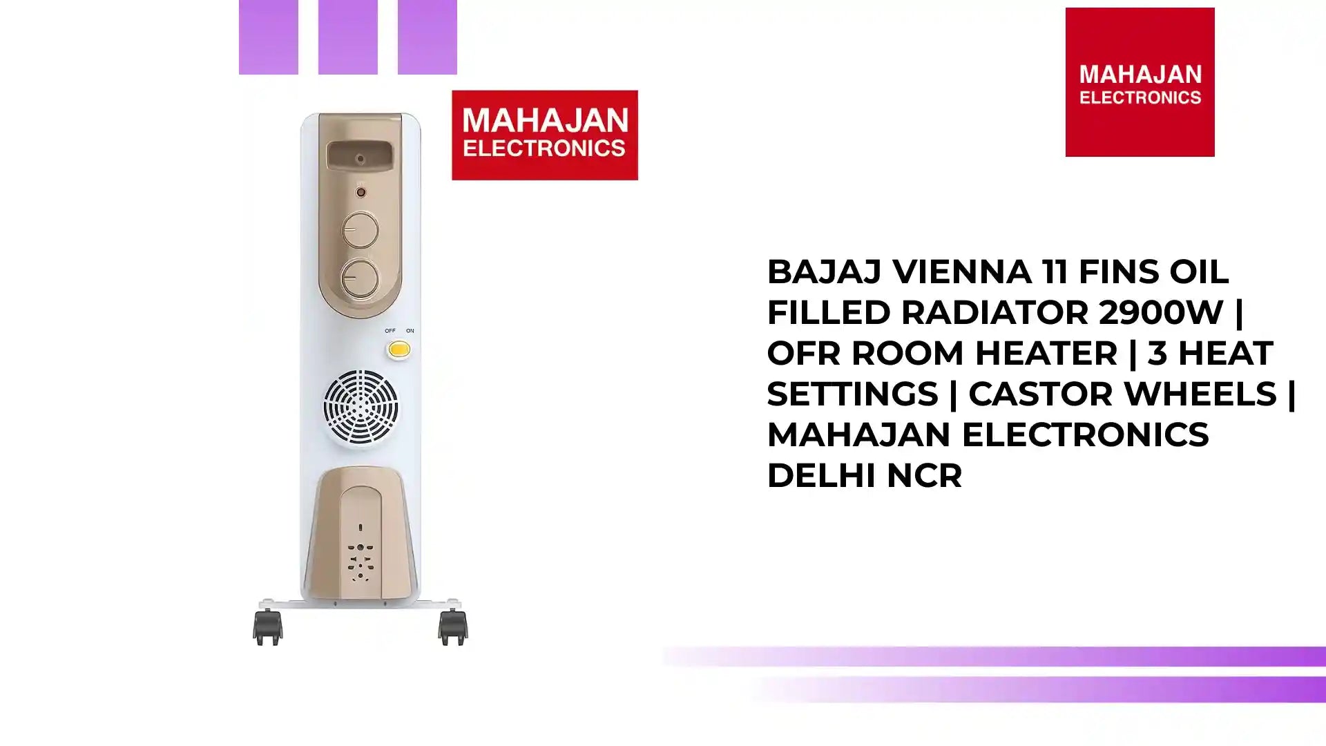 Bajaj Vienna 11 Fins Oil Filled Radiator 2900W | OFR Room Heater | 3 Heat Settings | Castor Wheels | Mahajan Electronics Delhi NCR by@Outfy