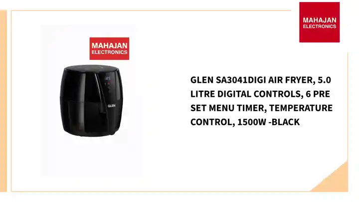 Glen SA3041DIGI Air Fryer, 5.0 Litre Digital Controls, 6 Pre Set Menu Timer, Temperature Control, 1500W -Black by@Outfy