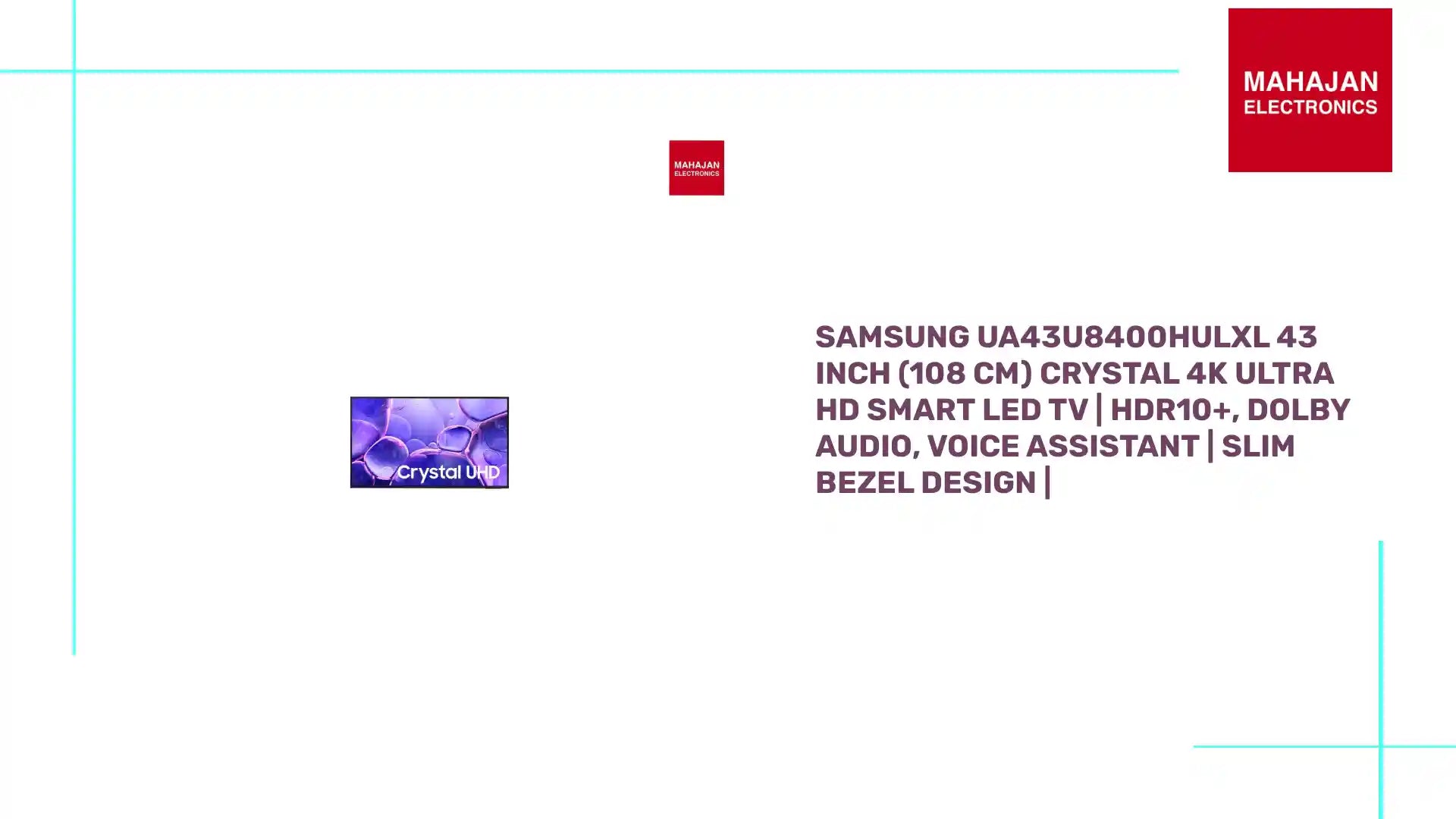 Samsung UA43U8400HULXL 43 Inch (108 cm) Crystal 4K Ultra HD Smart LED TV | HDR10+, Dolby Audio, Voice Assistant | Slim Bezel Design | by@Outfy