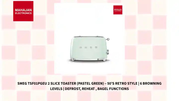 SMEG TSF01PGEU 2 Slice Toaster (Pastel Green) – 50’s Retro Style | 6 Browning Levels | Defrost, Reheat , Bagel Functions by@Outfy