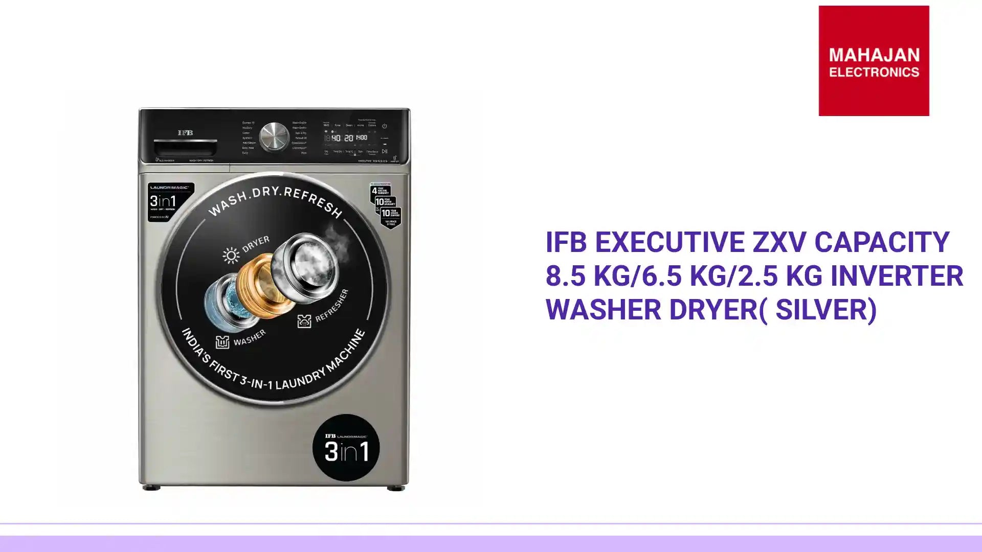 IFB EXECUTIVE ZXV Capacity 8.5 Kg/6.5 Kg/2.5 Kg Inverter Washer Dryer( Silver) by@Outfy