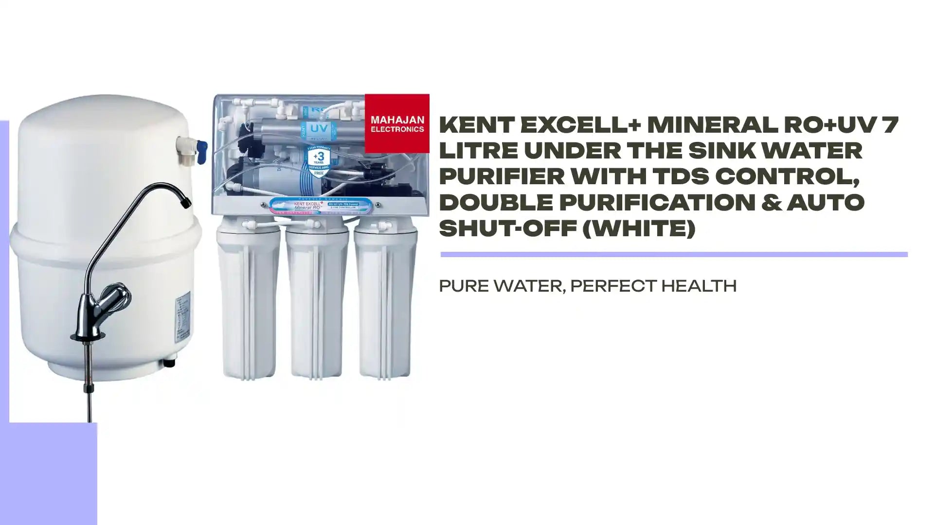 Kent Excell+ Mineral RO+UV 7 Litre Under the Sink Water Purifier with TDS Control, Double Purification & Auto Shut-Off (White) by@Outfy