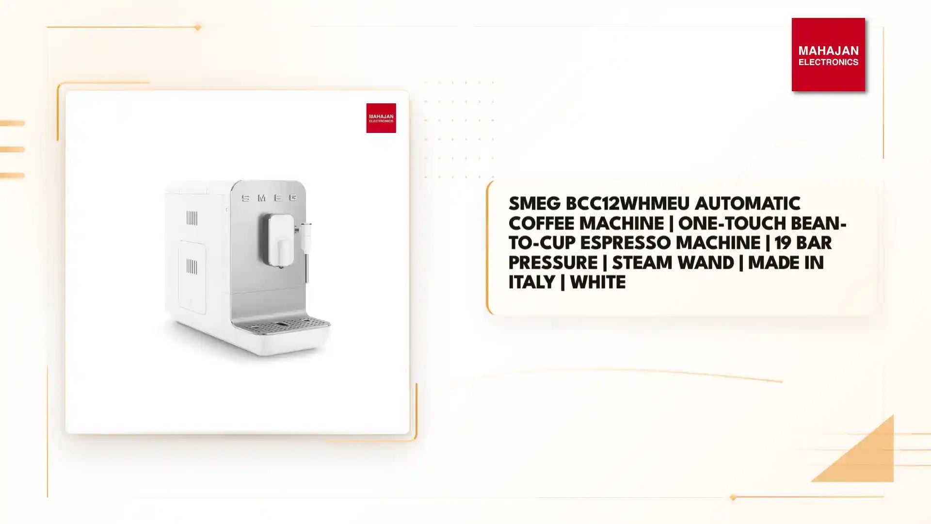 Smeg BCC12WHMEU Automatic Coffee Machine | One-Touch Bean-to-Cup Espresso Machine | 19 Bar Pressure | Steam Wand | Made in Italy | White by@Outfy