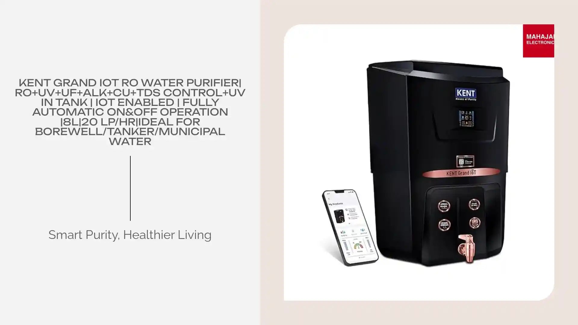 KENT Grand IoT RO Water Purifier| RO+UV+UF+Alk+Cu+TDS Control+UV in Tank | IoT Enabled | Fully Automatic On&OFF Operation |8L|20 LP/Hr|Ideal For Borewell/Tanker/Municipal Water by@Outfy