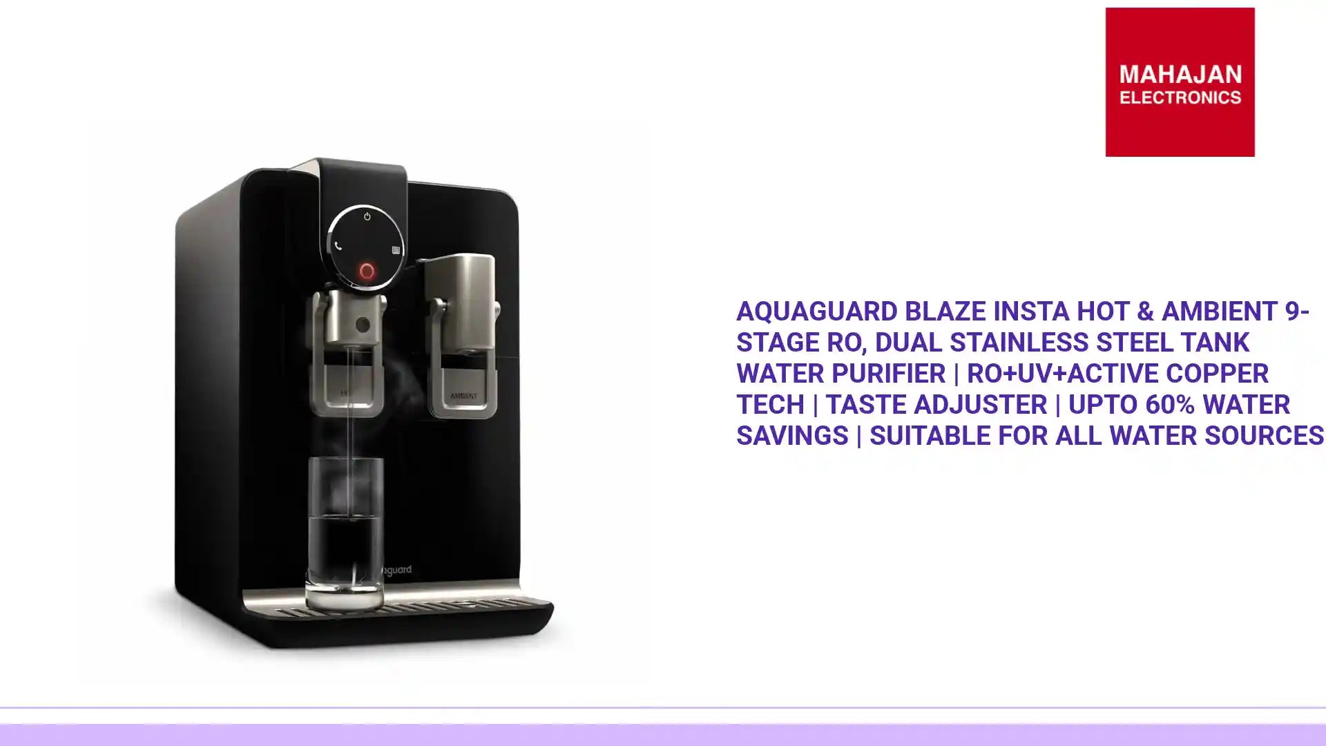 Aquaguard Blaze Insta Hot & Ambient 9-Stage RO, Dual Stainless Steel Tank Water Purifier | RO+UV+Active Copper Tech | Taste Adjuster | Upto 60% Water Savings | Suitable for all Water Sources by@Outfy