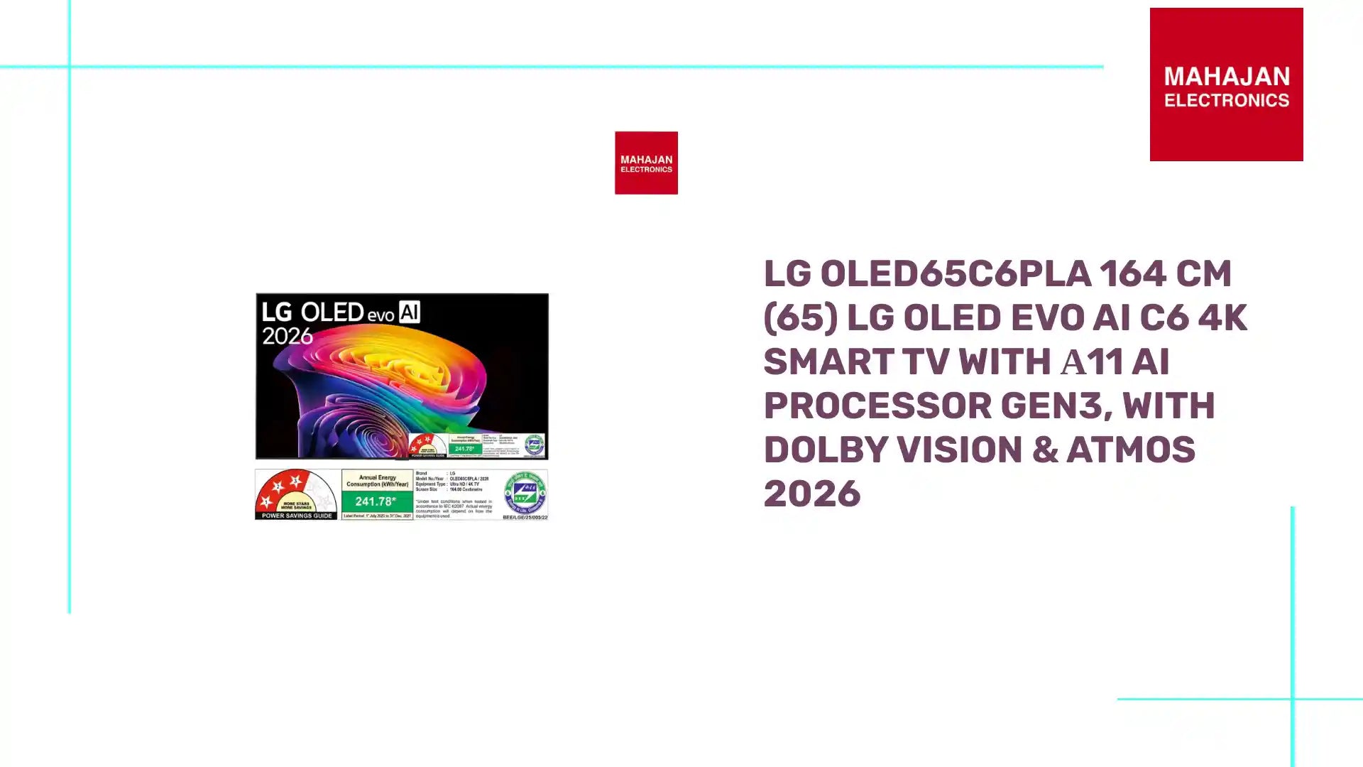 Lg OLED65C6PLA 164 cm (65) LG OLED evo AI C6 4K Smart TV with α11 AI Processor Gen3, with Dolby Vision & Atmos 2026 by@Outfy