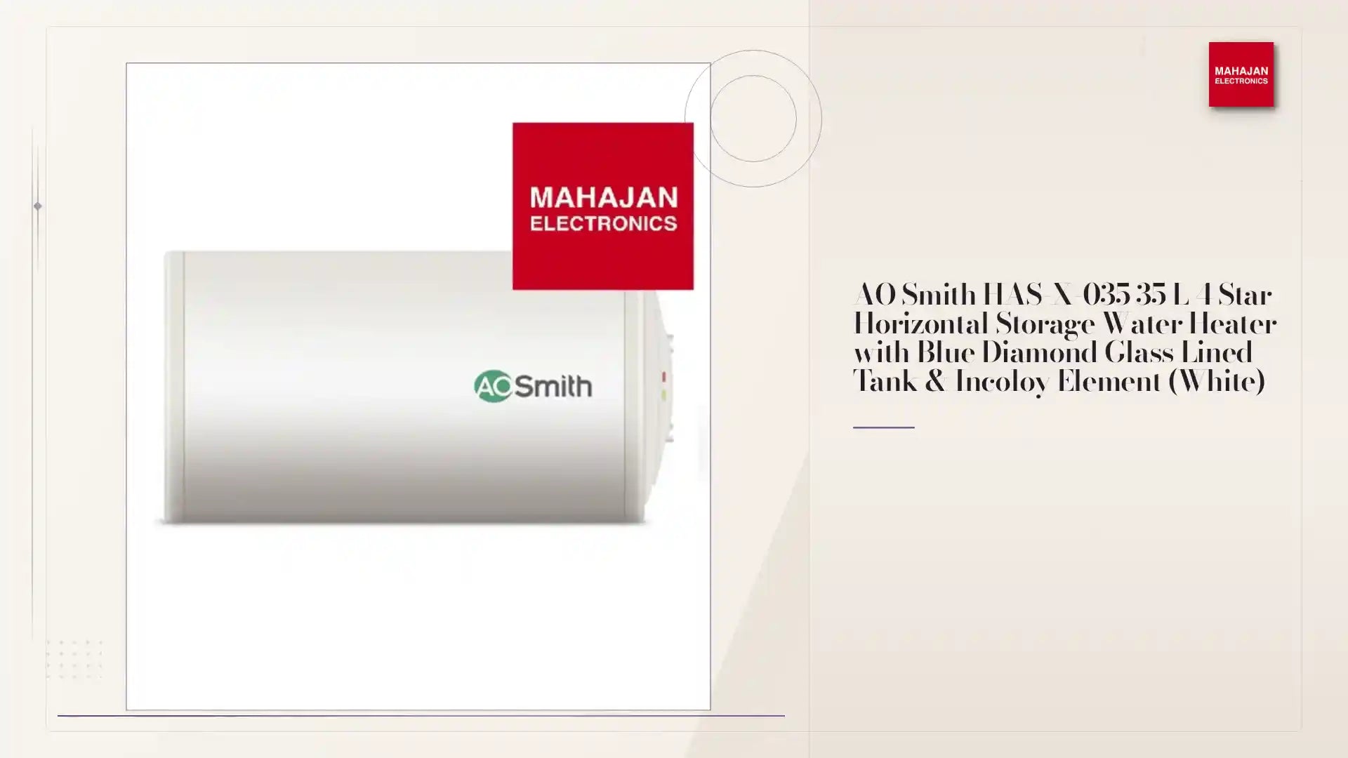 AO Smith HAS-X-035 35 L 4 Star Horizontal Storage Water Heater with Blue Diamond Glass Lined Tank & Incoloy Element (White) by@Outfy